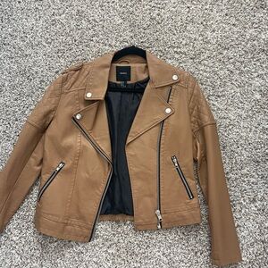 Forever 21 Tan Leather Jacket Asymmetrical Zipper Notched Lapels